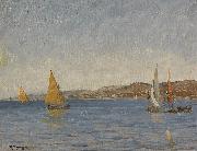 Julius Ludwig Friedrich Runge Segelboote vor der Kuste an einem Sonnentag Sweden oil painting artist